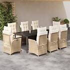 vidaXL Matgrupp för trädgården med dynor 9 delar beige konstrotting 3213253