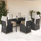 vidaXL Matgrupp för trädgården med dynor 7 delar svart konstrotting 3213390