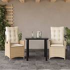 vidaXL Matgrupp för trädgården 3 delar med dynor beige konstrotting 3213244