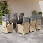vidaXL Matgrupp för trädgården med dynor 9 delar beige konstrotting 3213273