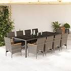 vidaXL Matgrupp för trädgård med dynor 11 delar grå konstrotting&glas 3278736