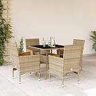 vidaXL Matgrupp för trädgård med dynor 5 delar beige konstrotting&glas 3278708