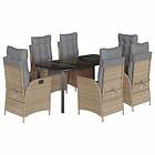 vidaXL Matgrupp för trädgården med dynor 7 delar beige konstrotting 3213269