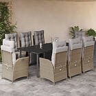 vidaXL Matgrupp för trädgården med dynor 9 delar mixbeige konstrotting 3213461