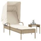 vidaXL Solsäng med tak och bord beige konstrotting 368201