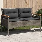 vidaXL Trädgårdsbänk med dynor 116x62,5x74 cm grå konstrotting 368402