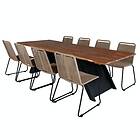 Venture Home Matgrupp Doni med 8 Lumi Matstolar Doory Dining Table black steel acacia top in teak look GR21390