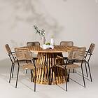 Venture Home Trädgårdsgrupp Tucumán med 6 Lindos Karmstolar Dining Table Acacia ø120 +Lindos Armchair Black Alu Latte Rope _6 GR24316