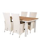 Venture Home Matgrupp Perla med 4 Pishi Matstolar Panama Dining Table 160/240*90 White Alu Teak+Padova Arm GR18963
