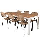 Venture Home Matgrupp Berfin med 6 Leon Karmstolar Bois Dining table 200*100cm White Alu Acacia +Lindos GR19012