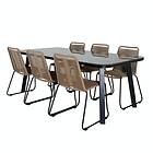 Venture Home Matgrupp Peoria med 6 Leon Stapelbara Matstolar Paola Dining Table Black Steel Nature Wicker 200*100+L GR21576