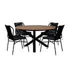 Venture Home Matgrupp Meya med 4 Jefferson Stapelbara Matstolar Mexico Table ø 140 Black/Teak+Julian Dining Chair GR21767