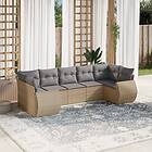 vidaXL Matgrupp för trädgården med dynor 7 delar beige konstrotting 3221788