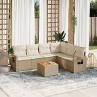 vidaXL Matgrupp för trädgården med dynor 7 delar beige konstrotting 3224581
