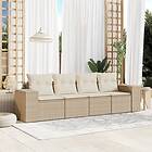 vidaXL Soffgrupp för trädgård med dynor 4 delar beige konstrotting 3222277