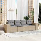vidaXL Soffgrupp för trädgård med dynor 4 delar beige konstrotting 3222278
