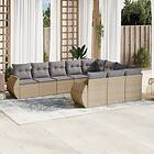 vidaXL Soffgrupp för trädgård med dynor 10 delar beige konstrotting 3221888