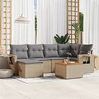 vidaXL Matgrupp för trädgården med dynor 7 delar beige konstrotting 3224666