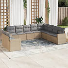 vidaXL Soffgrupp för trädgård med dynor 10 delar beige konstrotting 3251506