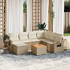 vidaXL Matgrupp för trädgården med dynor 8 delar beige konstrotting 3224679