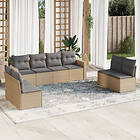 vidaXL Matgrupp för trädgården med dynor 8 delar beige konstrotting 3251186