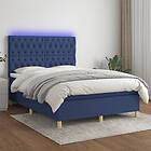 vidaXL Ramsäng med madrass & LED blå 140x190 cm tyg