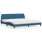 vidaXL Säng med madrass blå 200x200 cm sammet