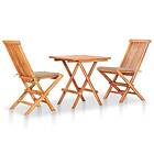 vidaXL Caféset 3 delar med beige dynor massiv teak 3063228