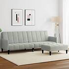 vidaXL Bäddsoffa 2-sits med fotpall ljusgrå sammet 3258098