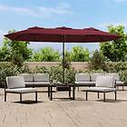 vidaXL Parasoll dubbelt med LED vinröd 449x245 cm 362957