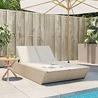 vidaXL Dubbel solsäng med dynor beige konstrotting 368183