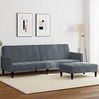 vidaXL Bäddsoffa 2-sits med fotpall mörkgrå sammet 3258099