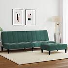 vidaXL Bäddsoffa 2-sits med fotpall mörkgrön sammet 3258094