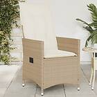 vidaXL Justerbar trädgårdsstol med dynor beige konstrotting 365641