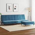 vidaXL Bäddsoffa 2-sits med fotpall blå sammet 3258144