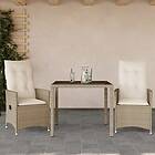 vidaXL Bistrogrupp med dynor 3 delar beige konstrotting 3276799