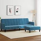 vidaXL Bäddsoffa 2-sits med fotpall blå sammet 3258097