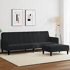 vidaXL Bäddsoffa 2-sits med fotpall svart sammet 3258101
