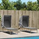 vidaXL Solsängar 2 st med tak och bord beige konstrotting 3261572