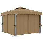 vidaXL Paviljong med draperi 3x3 m taupe aluminium 3068557