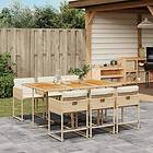 vidaXL Matgrupp för trädgården med dynor 7 delar beige konstrotting 3278043