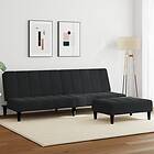 vidaXL Bäddsoffa 2-sits med fotpall svart sammet 3258095