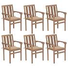 vidaXL Stapelbara trädgårdsstolar med dynor 6 st massiv teak 3073409
