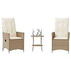 vidaXL Bistrogrupp med dynor 3 delar beige konstrotting 365655