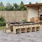 vidaXL Matgrupp för trädgården m. dynor 15 delar mixbeige konstrotting 3277943