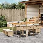 vidaXL Matgrupp för trädgården med dynor 11 delar beige konstrotting 3278103