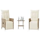 vidaXL Bistrogrupp med dynor 3 delar beige konstrotting 365676