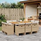 vidaXL Matgrupp för trädgården med dynor 11 delar beige konstrotting 3277743