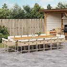 vidaXL Matgrupp för trädgården med dynor 17 delar beige konstrotting 3278199