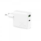 Puro FCMTCUSBAC25WPDWHI USB-A + USB-C Wall Charger 25W